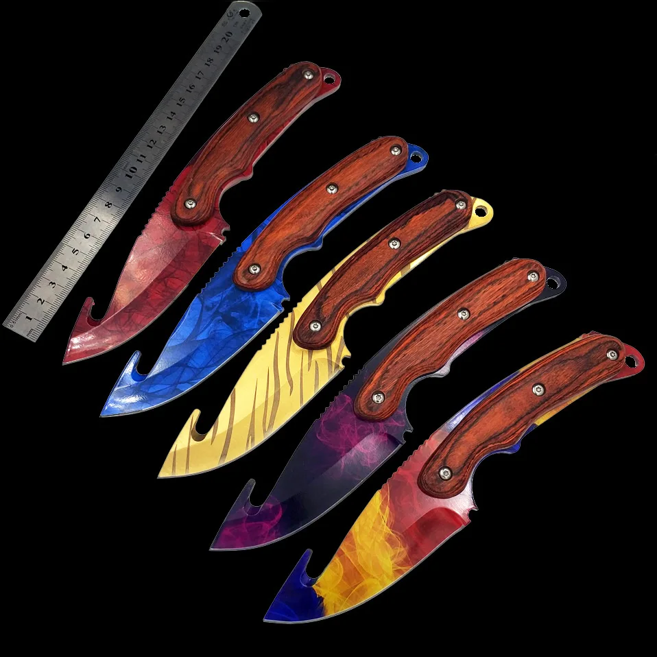 Настоящий тигровый нож для зубьев CS GO Gut knife s Counter Strike, тактические прямые охотничьи ножи, походная оболочка, нож для выживания, цветной нож