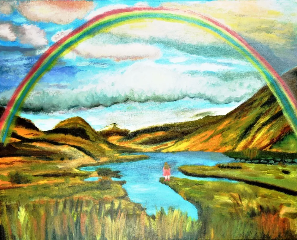 6 X6Ft Pastel Clouds Sky Rainbow Mountain Lake Princess Custom Photo Studio Sfondo Senza Soluzione Di Continuità Vinile 180Cm X 180Cm