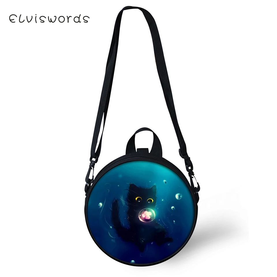 ELVISWORDS Women Round Shape Crossbody Bags Dreamastic Cats Prints Cute Girls Small Purses Kawaii Pattern Women Shoulder Bags