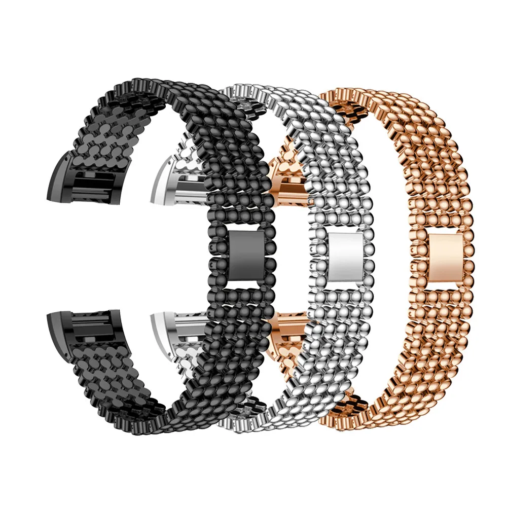 Watchband Steel Bead Style Bracelet Smart Watch Band Strap For Fitbit Charge 2 Metal watchband Silver black gold drop shipping Watchband Steel Bead Style Bracelet Smart Watch Band Strap For Fitbit Charge 2 Metal watchband Silver black gold drop shipping