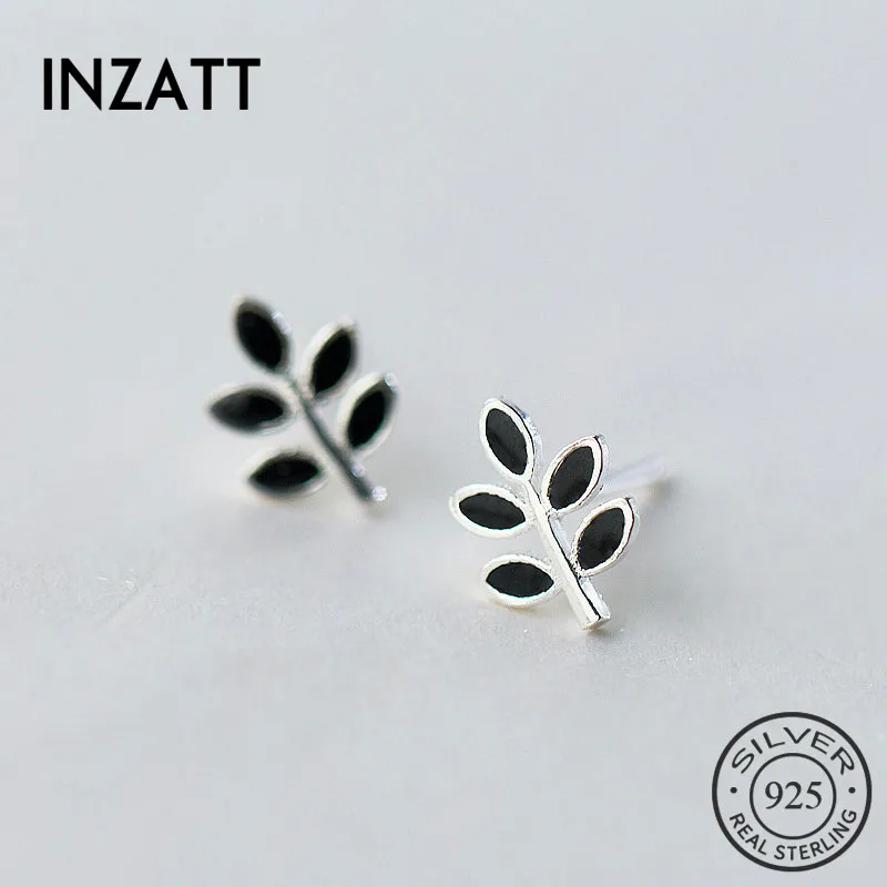 INZATT минималистичные черные эмалированные крошечные серьги-гвоздики в форме растения, серебро 925 пробы, предотвращают аллергию для женщин, ювелирные изделия