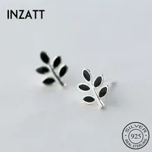 INZATT минималистичные черные эмалированные крошечные серьги-гвоздики в форме растения, серебро 925 пробы, предотвращают аллергию для женщин, ювелирные изделия