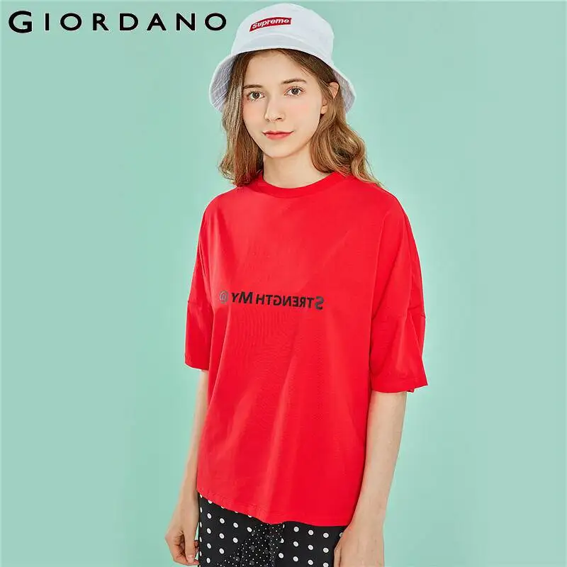 Футболка Giordano Женская с принтом графическая красная летняя | одежда