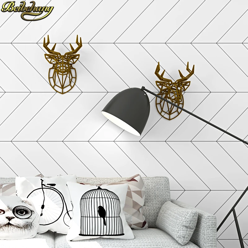 beibehang Nordic style black white plaid wallpaper modern minimalist tea shop clothing store white wallpaper 3D home improvement architectural wallpaper procuratie in black and white nordic wallpaper scandinavian style wall paper