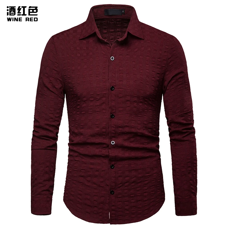 Covrlge новая весенняя Мужская Повседневная рубашка с длинными рукавами Модная элегантная деловая Офисная Рабочая одежда Блузка для мужчин MCL210 - Цвет: Red wine