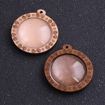 

4pcs 30mm Inner Size Pattern Round Wood Big Cabochon Base Setting Charms Pendant Necklace Findings