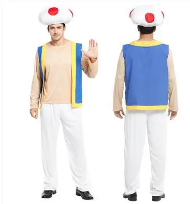 

Free Shipping Fashionable Super Mario Bros Toad(Kinopio) Adult Cosplay Costume For Halloween Christmas