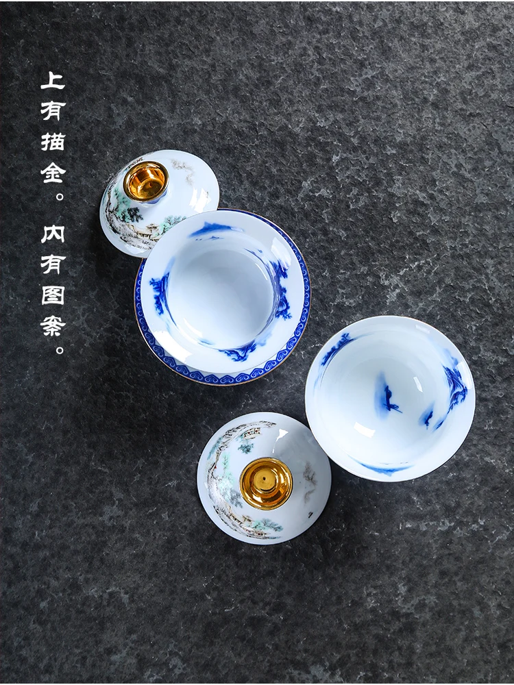 Китайский Стиль Керамика Gaiwan Jingdezhen синий и белый фарфор Посуда для напитков офисные Чай церемонии Чай Чаши Чай горшок отправлен друг подарок