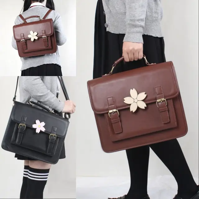 Us 43 99 Anese Sweet Backpack Jk Uniform High School Bag Sakura Buckle Handbag Shoulder Pu Leather Gift Brown Black In Anime