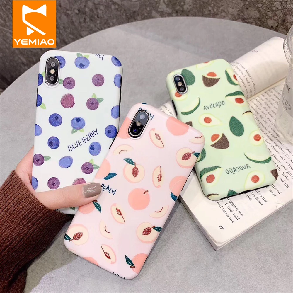 

Fruit Patterned Silicone Case For iPhone X XS Max XR Peach Blueberry IMD Protective Cover For iPhone 6 6S Plus 7 8 Plus Cases