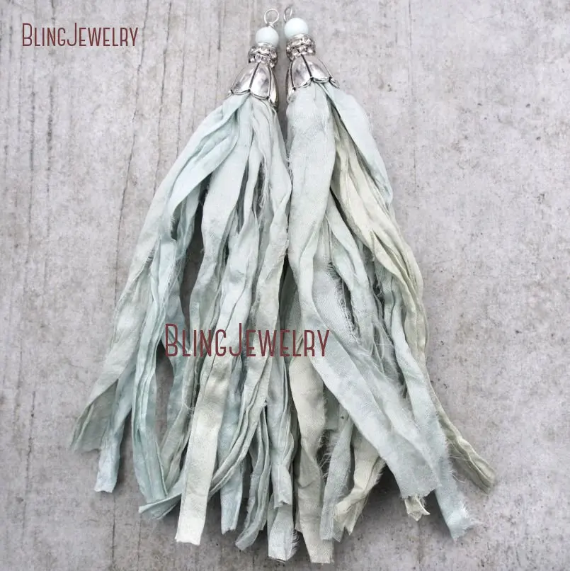 

Pastel Turquoises Sari Silk Tassel Pendant Antique Cap PM9151