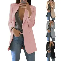 Сезон: весна-лето Женская Дамская мода Slim Fit повседневное пиджак в деловом стиле костюм куртка с длинным рукавом офисные кардиган пальто