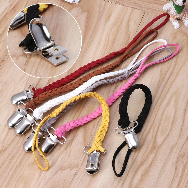 Leather Pacifier Clip Chain Nipple Dummy Holder Braided Binky Anti Lost Strollor huismerk kopen in de aanbieding