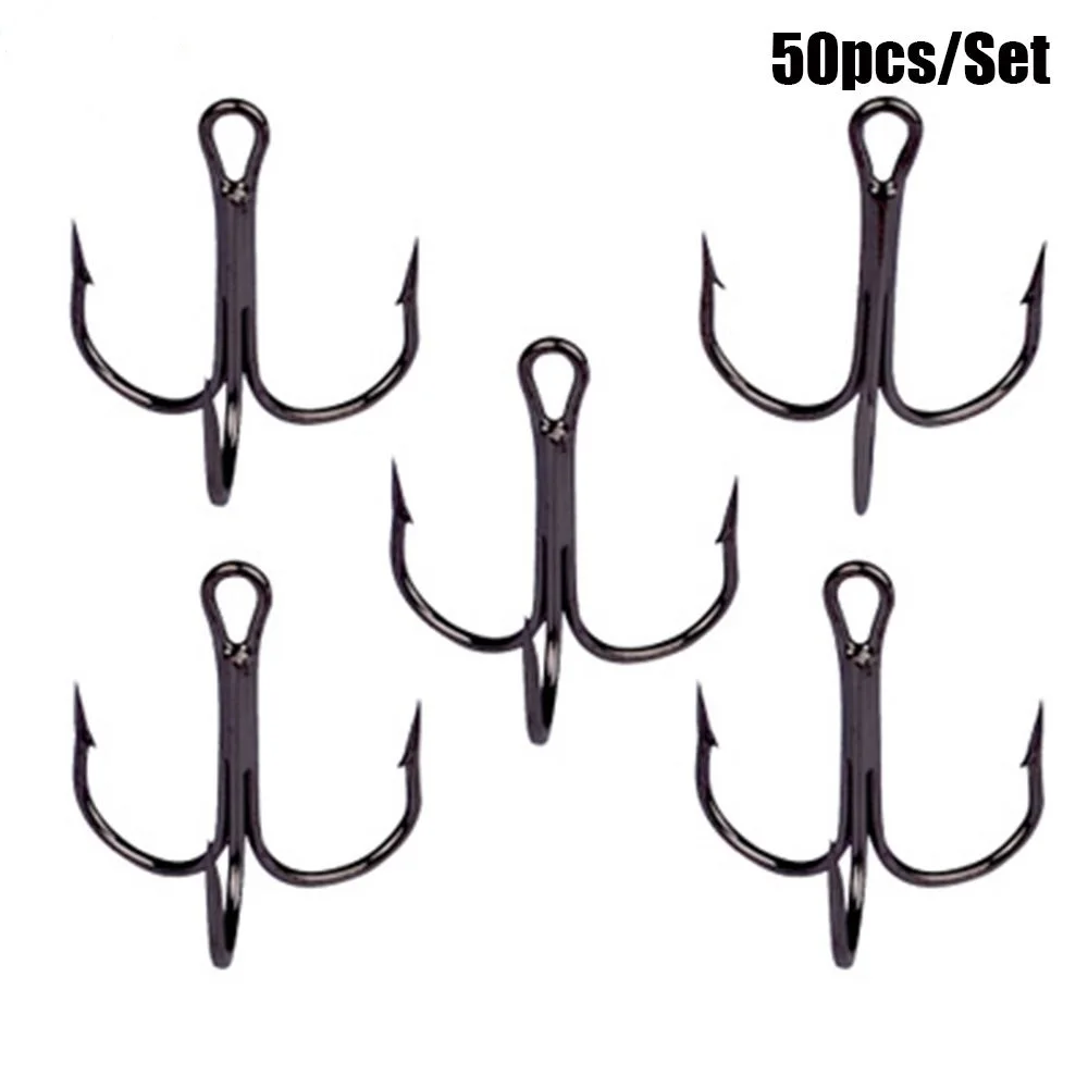 50pcs Durable Fishing hooks Super Sharp Fish hooks Barbed Treble High
