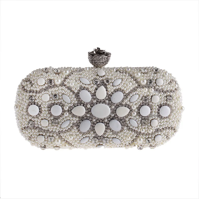 

Pearl Beading Flower Bling GEM Stone Diamond Bridal Wedding Evening Bags Rhinestones Luxurious Handmade Party Clutch Bag Purses