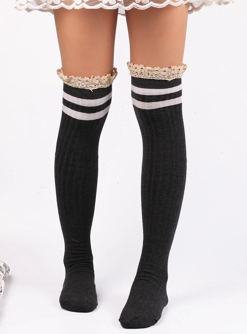 Кружевные чулки женские хлопковые Высокие гольфы с цветами толстые бедра
