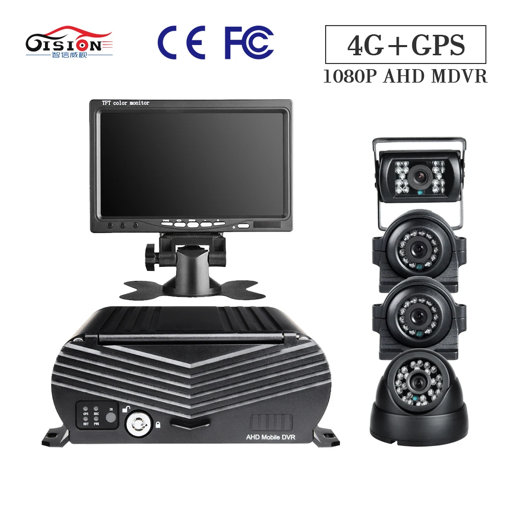 

GISION 4CH 4G 1080P HDD MDVR, GPS Track ,7-inch VGA Monitor With 4 P 2.0MP Night Vision Camera For Truck Taxi Bus Survelliance