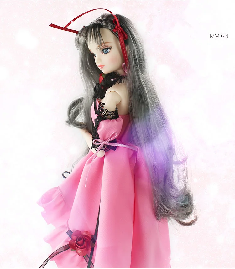 DBS toy 1/6 bjd серые длинные волосы с розовым платьем чулок подставка и коробка