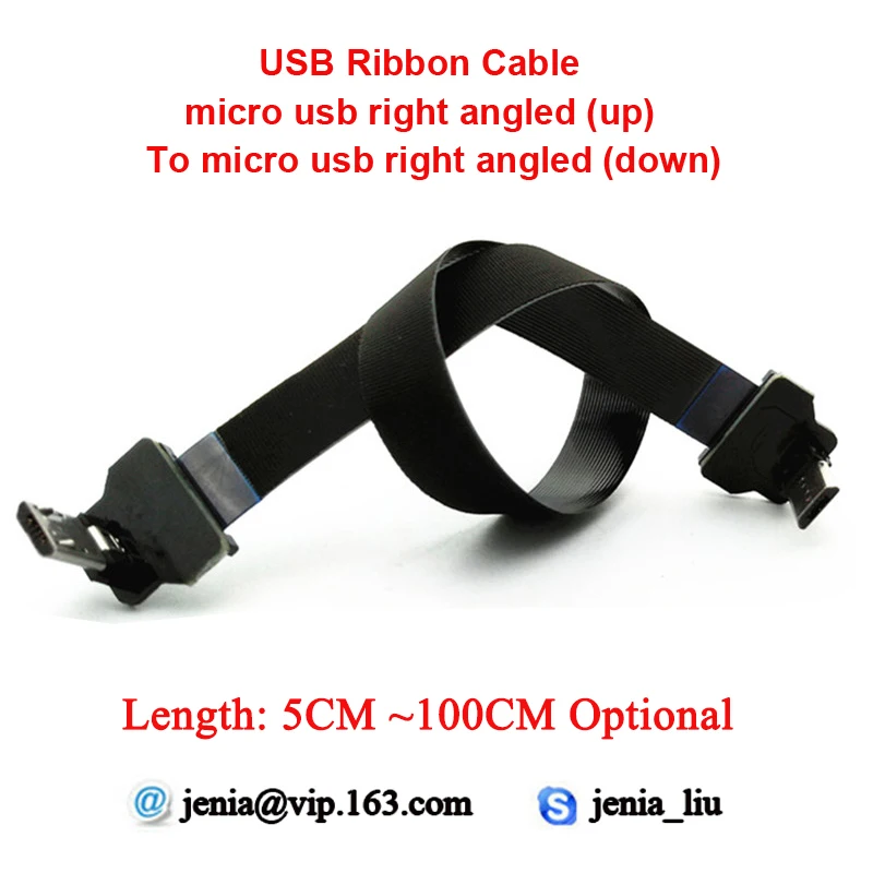 5CM 100CM Flat ribbon usb metal cable 90 degree Micro USB cable Right