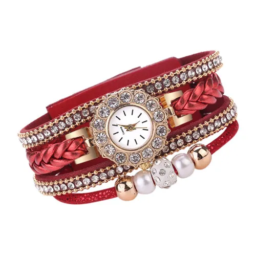 YOLAKO брендовые новые часы женские цветочные Популярные Кварцевые часы роскошные часы с браслетом для женщин наручные часы с драгоценными камнями bayan saat - Цвет: Красный