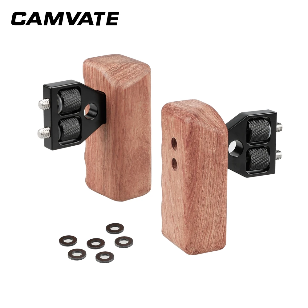  2pcs DSLR Wooden Handle Grip with connector for DV Video Camera Cage C1346