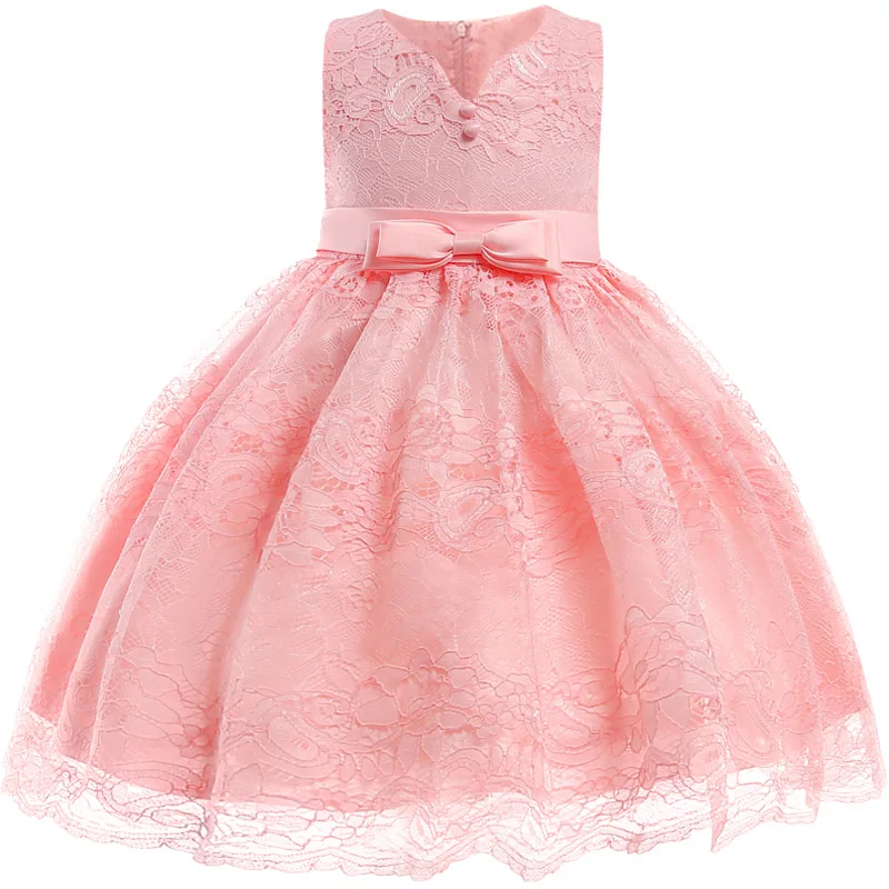 

2018 new elegant girl dress Small V-neck lace princess dress Bow 3-10 year Child Piano Stage Performance Dress