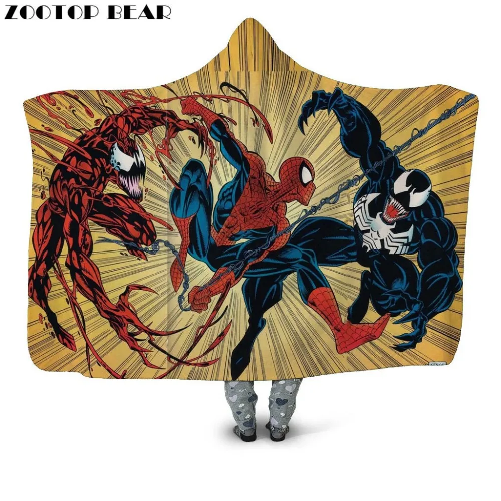 

Smiling Adults Hooded Blanket Spiderman Clothes Fashion 3D Popular Hip hop Fleece Bedding Wearable Soft Office Portable Coat