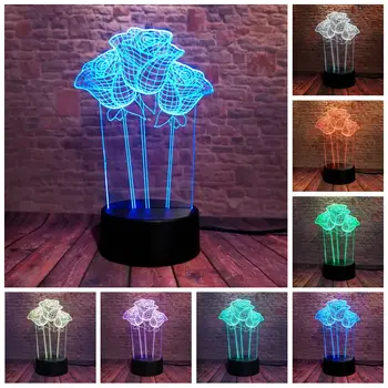 

Rose Model 3D Illusion LED Nightlight Colourful Glow Light Luminous Desk Decor Plant Figure Toys for Lover