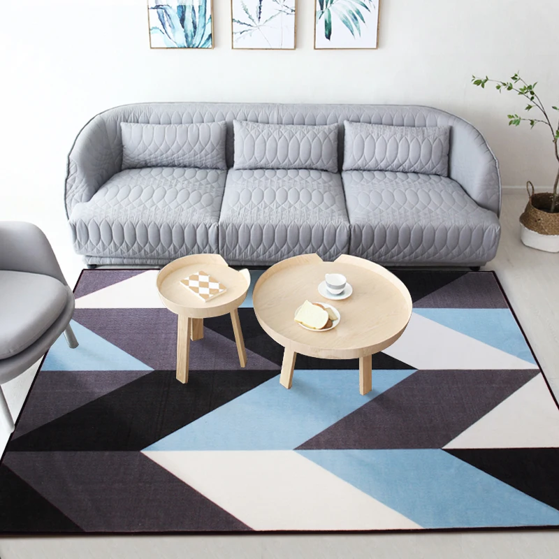 Европейский Простой Стиль моющийся Нескользящая ковер Синий геометрический узор Прямоугольник ковер для Спальня Гостиная