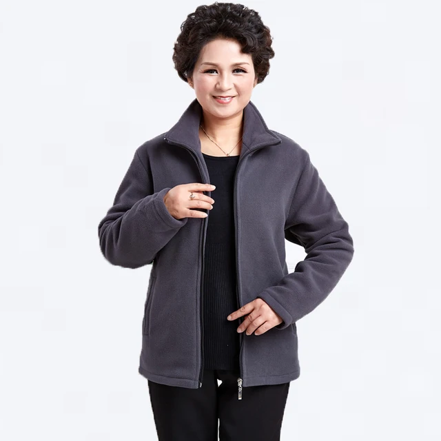 spring autumn middle aged womens stand collar fleece jackets dark plus size fleece jackets