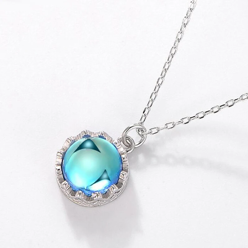 Hutang Aurora Подвеска Ожерелье Halo стиль s925 серебряные ювелирные изделия кулон с голубой луной камень ожерелье для лучших друзей