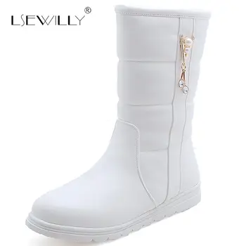 

Lsewilly 2018 fashion winter snow boots round toe flat faux fur ladies mid calf boots casual comfortable keep warm boots E166