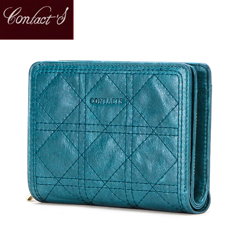 

Contact's Genuine Leather Women Short Wallets Fashion Embroidery Coin Purse for Ladies Small Money Bag with Card Holders Cartera