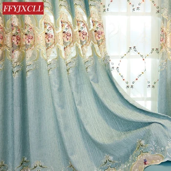 

Blue Green Customized Luxury Europe Floral Curtains Cloth for Living Room Bedroom Window Curtain Embroidered Tulle Home