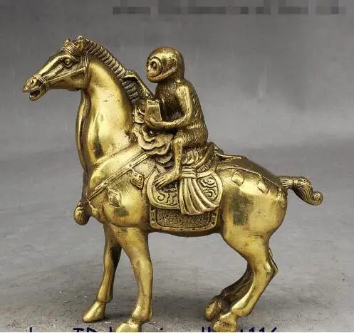 YM 306 Китайский Фэншуй латунь Обезьяна езда лошадь Ma Shang Feng Hou благоприятная статуя