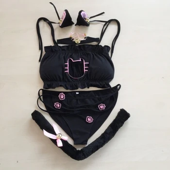 

5pcs/set Anime Exhibition Girl Cat Bunny Cosplay Costumes Suits Female Maid Sexy Cosplay Props Lace Cat Underwear Cosplay Sets