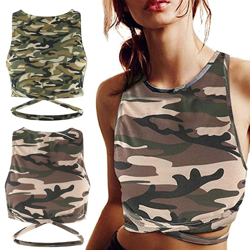 

Sleeveless Lightweight Open Back Summer Home Women'S Tops Underwear Sexy Camouflage Vest Short Tops Vest Crop Top Women