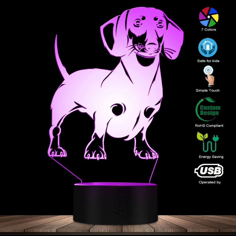 Светильник Dachshund Dog Breed 3D с оптической иллюзией лампа ручной работы для сосисок