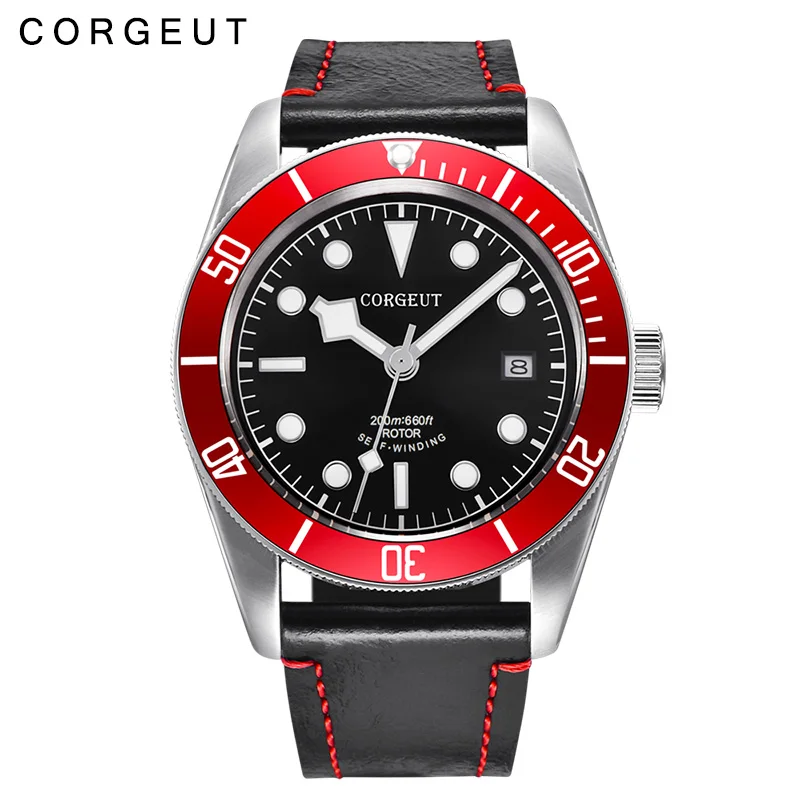 

41mm Corgeut Red case belt watch multi-function waterproof mechanical watch