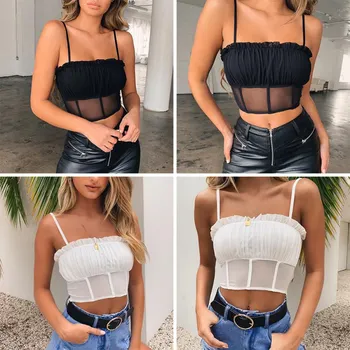 

Women's Summer European And American Mesh Micro-transparent Camisole Beach Short Paragraph Backless Solid Color Vest