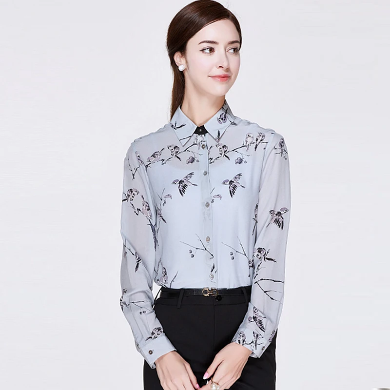 100% Silk Blouse Women Lightweight Printed Fabric Simple