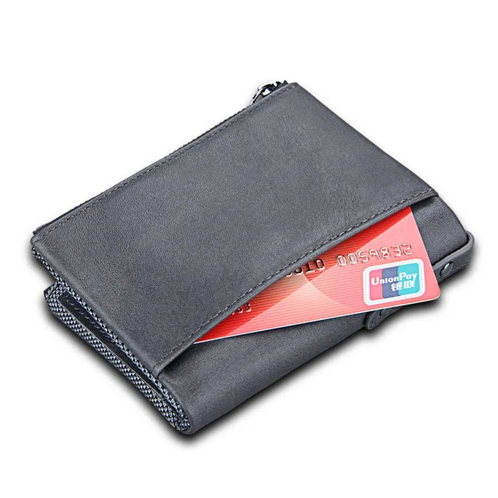 RFID мужские кошельки из натуральной коровьей кожи с двойной молнией Короткие