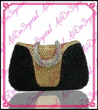 Aidocrystal fashion handmade black and golden diamonds ladies handbag and matching high heeled shoes for party