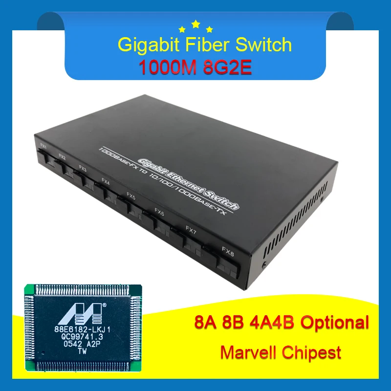 

8G2E Big Board Industrial Grade Gigabit Ethernet Switch 8*1.25G Fiber Port 2*1000M RJ45 Single Mode Single Fiber SC Converter
