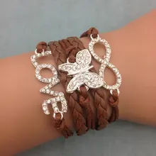 1 шт. бесконечность, ладони и anghor браслет. металл очарование, воск шнур, кожаный браслет 3319