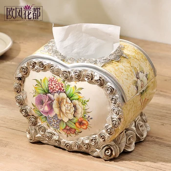

European style luxury living room decoration decoration box Home Furnishing heart-shaped box napkin box resin crafts