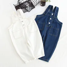 Джинсы для маленьких мальчиков и девочек; комбинезоны; джинсовые брюки для маленьких детей; милый свободный Детский комбинезон; длинные детские штаны; одежда для малышей; 2-7Y