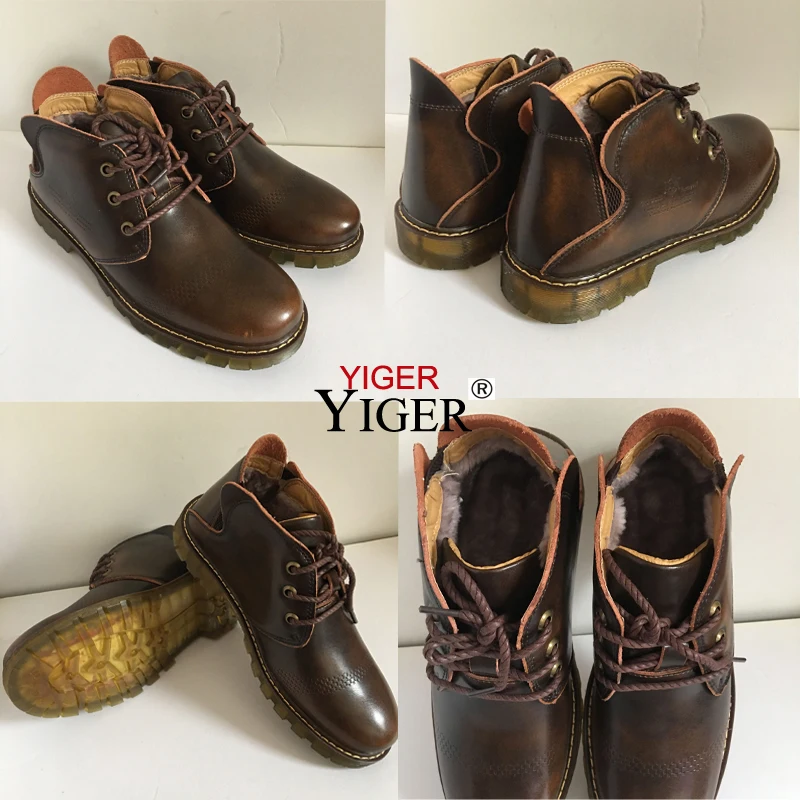 YIGER NEW Men's Boots Casual Martin Genuine Leather Boots Brown/Red Ankle Lace-up With Fur Autumn/Winter warm Men shoes 0018 YIGER NEW Men's Boots Casual Martin Genuine Leather Boots Brown/Red Ankle Lace-up With Fur Autumn/Winter warm Men shoes 0018