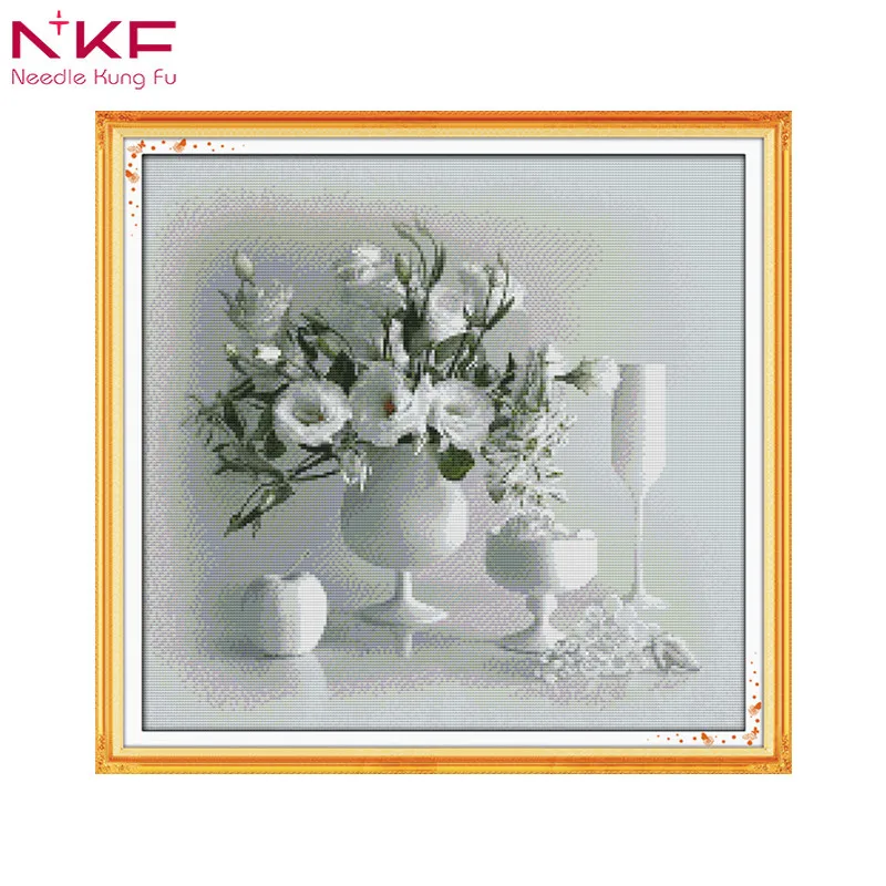 

White vase home decor chinese counted cross stitch patterns dmc14ct11ct kits embroidery needlework sets everything for handmade