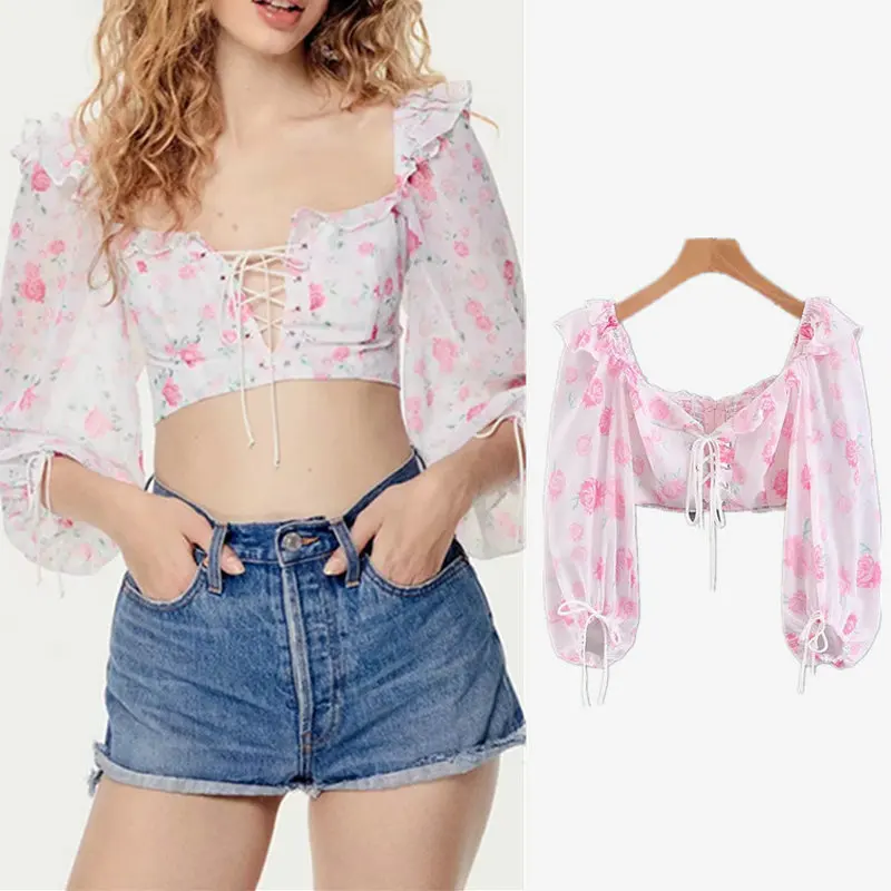 

spring summer 2019 new women blouses long sleeve ruffles neck lace up back zipper ladies blouses tops streetwear chiffon blusas